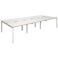 Dams International Rectangular Triple Back to Back Desk with White Melamine Top, Oak Edging and White Frame 4 Legs Adapt II 3600 x 1600 x 725 mm