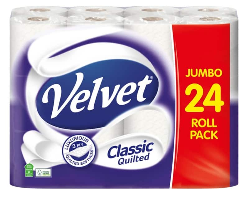 Velvet Classic Quilted Toilet Roll 3 Ply 7471124 24 Rolls of 150 Sheets