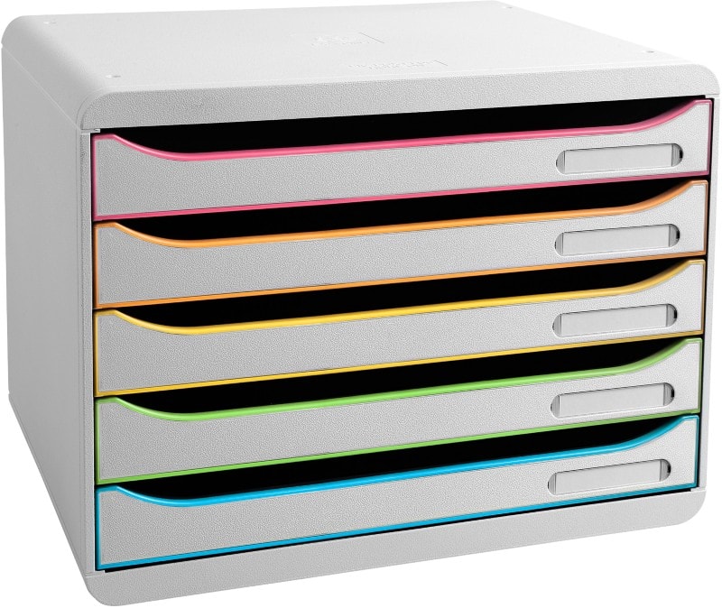 Exacompta Black office Drawer Unit Plastic White Harlequin 5 Drawers 35.5 x 27 x 27.1 cm A4+