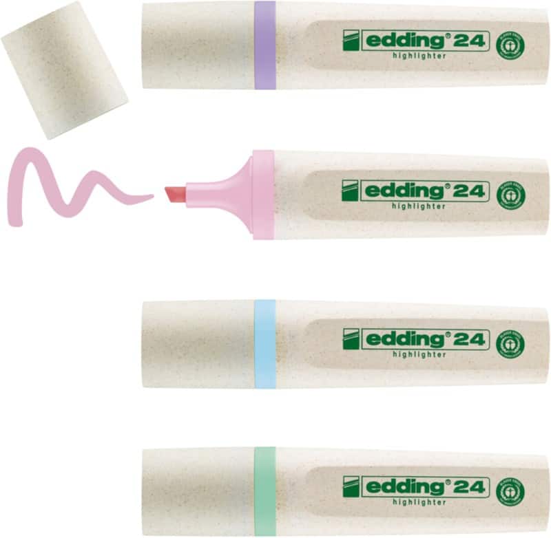 edding 24 EcoLine 24 Highlighter Assorted Medium Chisel 2 - 5 mm Refillable Pack of 4