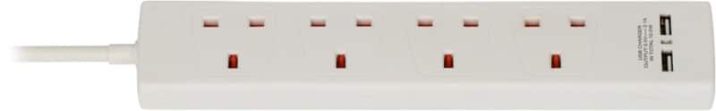 brennenstuhl 4-Way Extension Lead UK USB Slots 2m White
