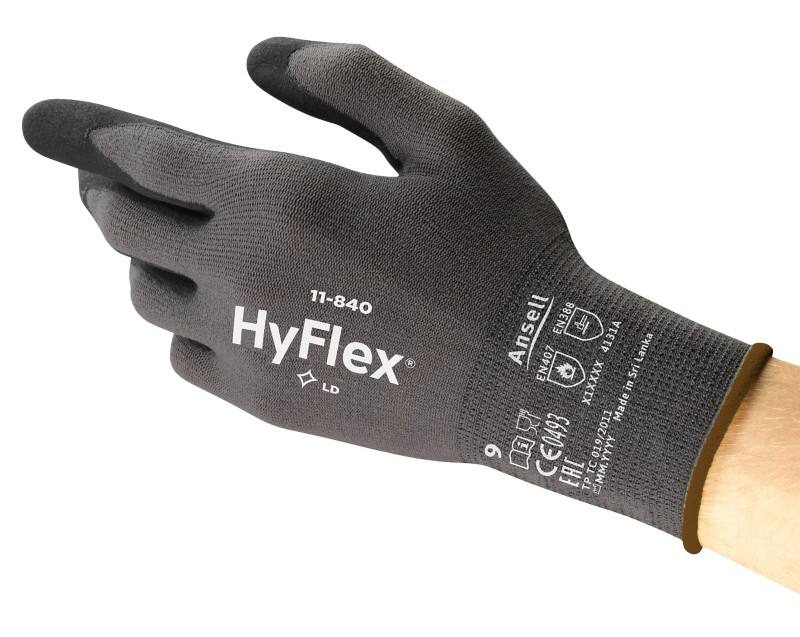 Ansell HyFlex Mechanical Protection Non-Disposable Handling Gloves Foam, Nitrile Size 8 Black 12 Pairs