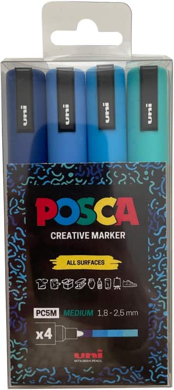 POSCA PC-5M Permanent Paint Marker Assorted Medium Bullet  - 1.3 mm Pack of 4