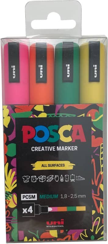 POSCA PC-5M Permanent Paint Marker Assorted Medium Bullet  - 1.3 mm Pack of 4