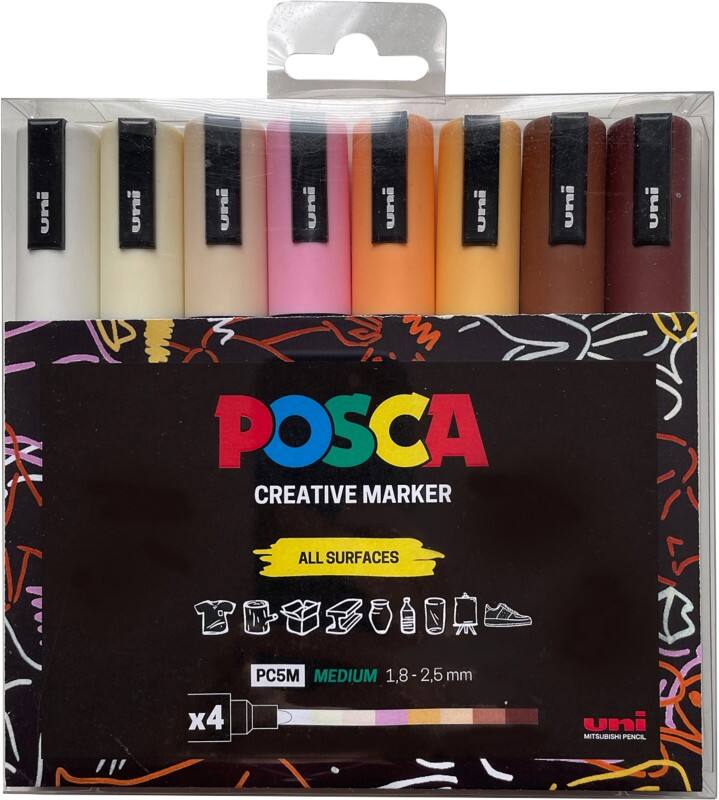 POSCA PC-5M Permanent Paint Marker Assorted Medium Bullet  - 1.3 mm Pack of 8