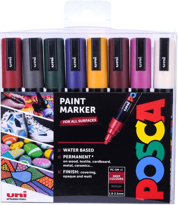 POSCA PC-5M Permanent Paint Marker Assorted Medium Bullet  - 1.3 mm Pack of 8
