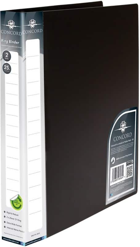 Concord Ring Binder PP (Polypropylene) A4 2 Rings Black