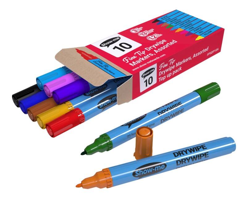 Show-me Drywipe Pen Assorted Fine Felt Tip Pack of 10