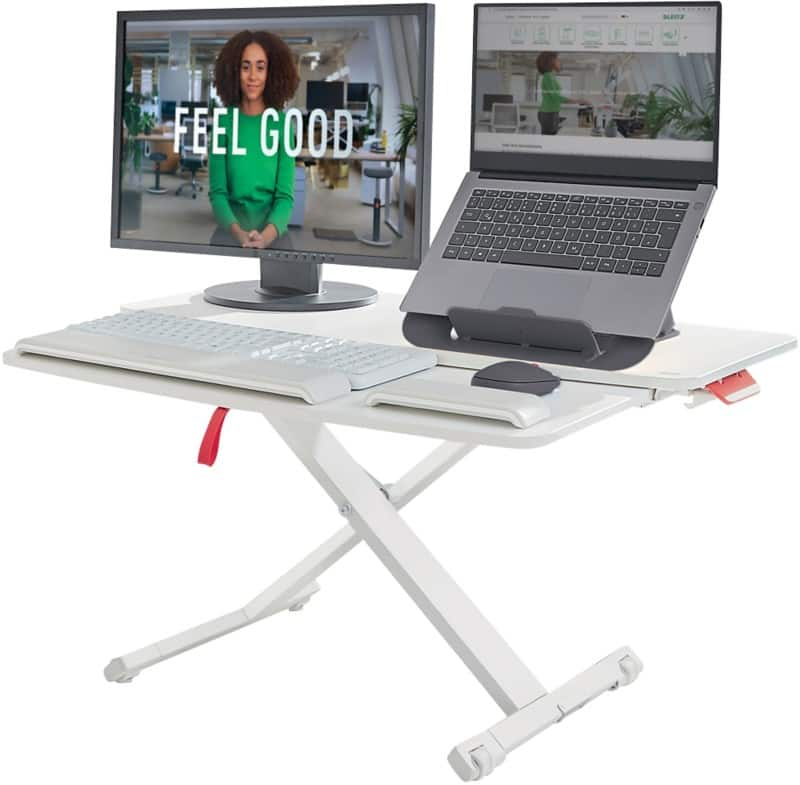 Leitz ergo cosy ergonomic height adjustable standing desk converter 6532 with sliding tray abs/steel 800 x 72-380 x 420 mm grey