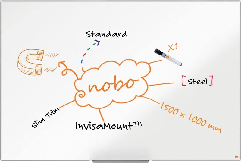 Nobo Impression Pro Whiteboard Wall Mounted Magnetic Lacquered Steel Single Sided 150 (W) x 100 (H) cm