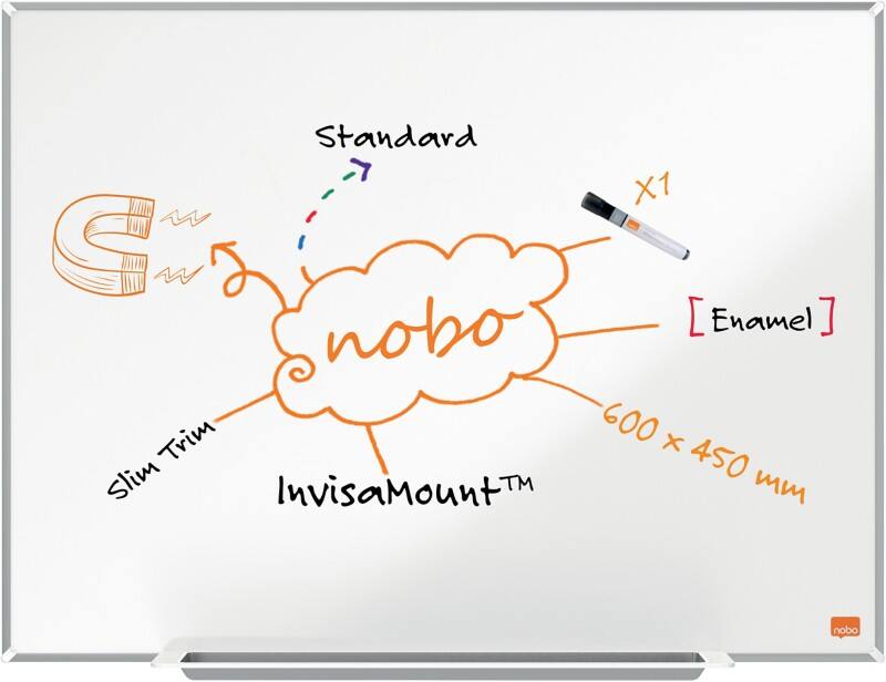 Nobo Impression Pro Whiteboard Wall Mounted Magnetic Enamel Single Sided 60 (W) x 45 (H) cm