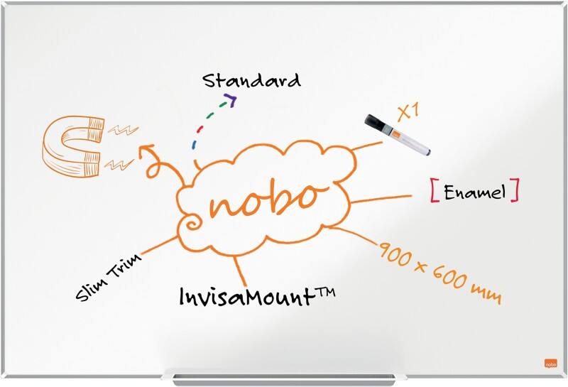 Nobo Impression Pro Whiteboard Wall Mounted Magnetic Enamel Single Sided 90 (W) x 60 (H) cm