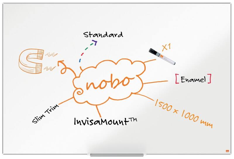 Nobo Impression Pro Whiteboard Wall Mounted Magnetic Enamel Single Sided 150 (W) x 100 (H) cm
