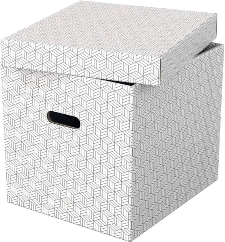 Esselte Home Storage Box 628288 Cube Large 100% Recycled Cardboard White 320 x 365 x 315 mm Pack of 3