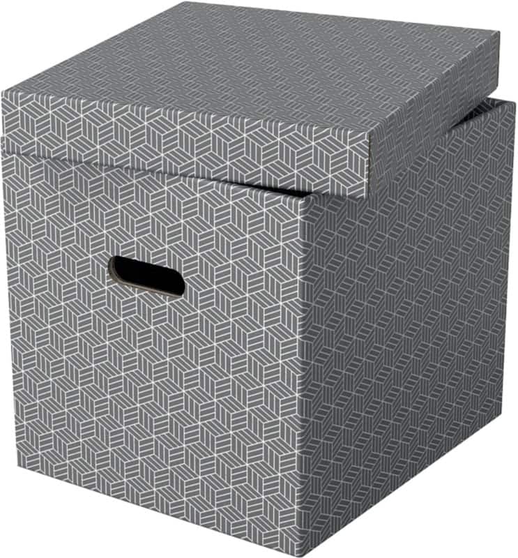 Esselte Home Storage Box 628289 Cube Large 100% Recycled Cardboard Grey 320 x 365 x 315 mm Pack of 3