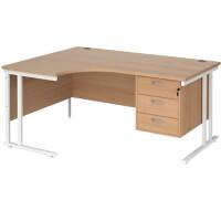 Dams International Left Hand Ergonomic Desk MC16ELP3WHB 1,600 x 1,200 x 725 x 800 - 990 mm