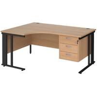 Dams International Left Hand Ergonomic Desk MCM16ELP3KB 1,600 x 1,200 x 725 mm