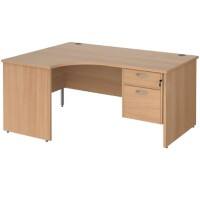 Dams International Maestro 25 Left Hand Ergonomic Desk Beech Wood 2 Drawers 1,600 x 1,200 x 725 mm