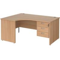 Dams International Maestro 25 Left Hand Ergonomic Desk Beech Wood 3 Drawers 1,600 x 1,200 x 725 mm