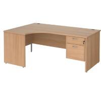 Dams International Maestro 25 Left Hand Ergonomic Desk Beech Wood 2 Drawers 1,800 x 1,200 x 725 mm