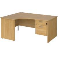 Dams International Maestro 25 Left Hand Ergonomic Desk Oak Wood 2 Drawers 1,600 x 1,200 x 725 mm