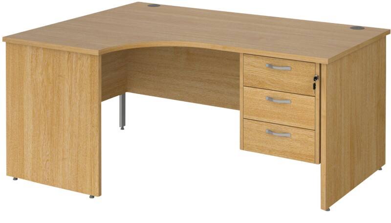 Dams International Maestro 25 Left Hand Ergonomic Desk Oak Wood 3 Drawers 1,600 x 1,200 x 725 mm