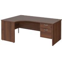 Dams International Maestro 25 Left Hand Ergonomic Desk Walnut Wood 2 Drawers 1,800 x 1,200 x 725 mm