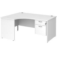 Dams International Maestro 25 Left Hand Ergonomic Desk Oak Wood White 2 Drawers 1,600 x 1,200 x 725 mm