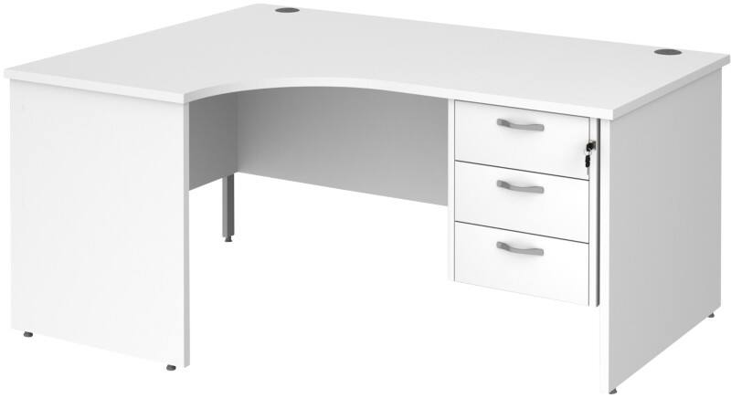 Dams International Maestro 25 Left Hand Ergonomic Desk Oak Wood White 3 Drawers 1,600 x 1,200 x 725 mm