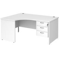 Dams International Maestro 25 Left Hand Ergonomic Desk Oak Wood White 3 Drawers 1,600 x 1,200 x 725 mm