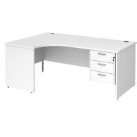 Dams International Maestro 25 Left Hand Ergonomic Desk Oak Wood White 3 Drawers 1,800 x 1,200 x 725 mm