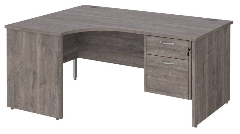 Dams International Maestro 25 Left Hand Ergonomic Desk Oak Wood Grey 2 Drawers 1,600 x 1,200 x 725 mm