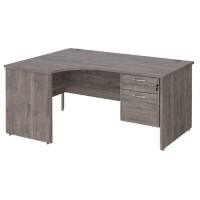 Dams International Maestro 25 Left Hand Ergonomic Desk Oak Wood Grey 2 Drawers 1,600 x 1,200 x 725 mm