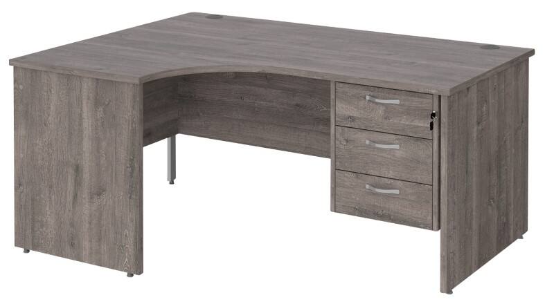 Dams International Maestro 25 Left Hand Ergonomic Desk Oak Wood Grey 3 Drawers 1,600 x 1,200 x 725 mm
