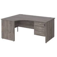 Dams International Maestro 25 Left Hand Ergonomic Desk Oak Wood Grey 3 Drawers 1,600 x 1,200 x 725 mm