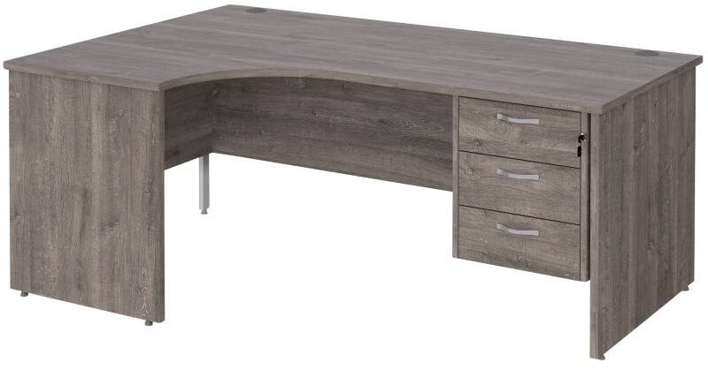 Dams International Maestro 25 Left Hand Ergonomic Desk Oak Wood Grey 3 Drawers 1,800 x 1,200 x 725 mm