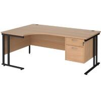 Dams International Left Hand Ergonomic Desk MC18ELP2KB 1,800 x 1,200 x 725 x 800 - 990 mm