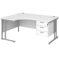 Dams International Left Hand Ergonomic Desk MC16ELP3SWH 1,600 x 1,200 x 725 x 800 - 990 mm