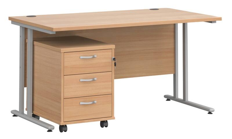 Dams International Straight Desk with 3 Drawer Pedestal SBS314B 1,400 x 800 x 725 mm