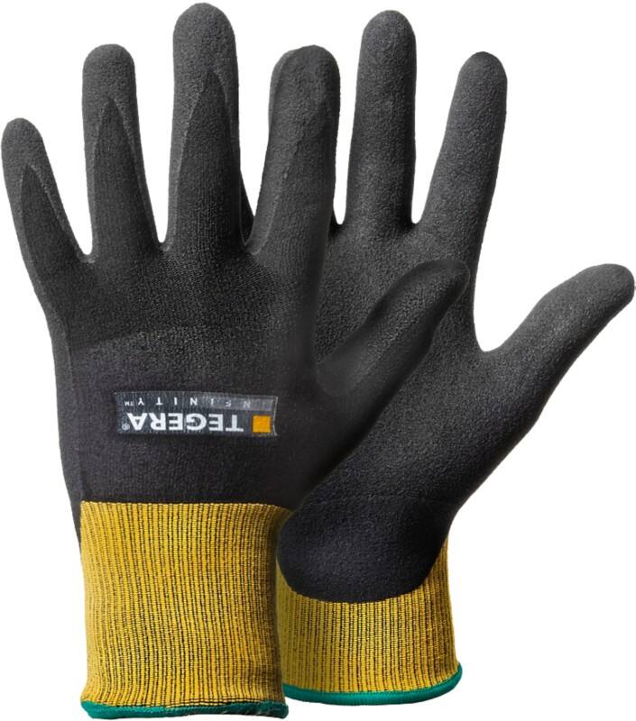TEGERA Infinity Non-Disposable Handling Gloves Nitrile Foam Size 9 Black, Yellow 6 Pairs