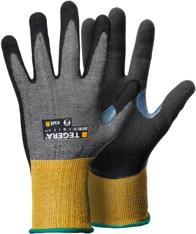 TEGERA Infinity Non-Disposable Handling Gloves Nitrile Foam Size 9 Grey, Yellow 6 Pairs