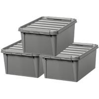 SmartStore Storage Boxes Plastic Grey 30 (W) x 40 (D) x 24 (H) cm Pack of 3