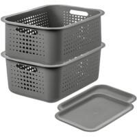 SmartStore Storage Basket Plastic with Lid Grey 28 (W) x 37 (D) x 18 (H) cm