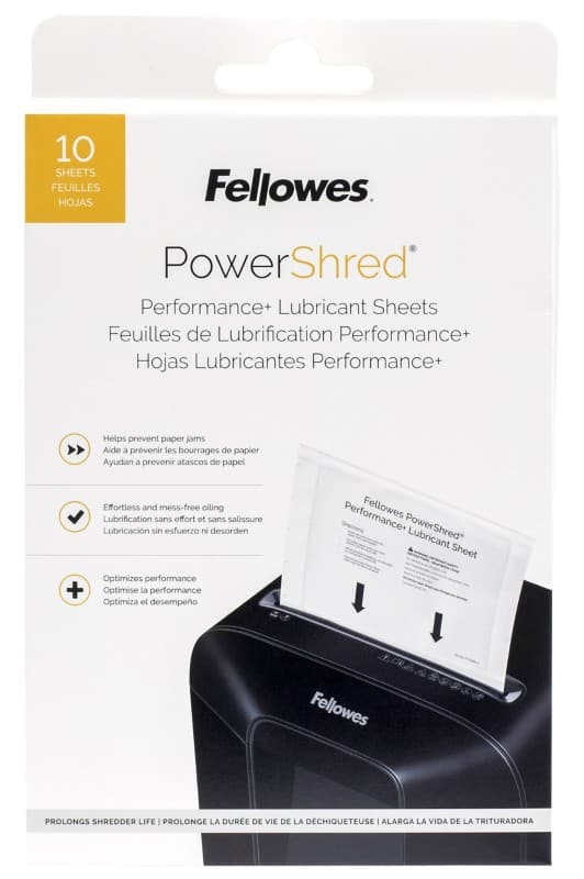 Fellowes powershred oil sheets for cross-cut, mini-cut and micro-cut shredders pack of 10