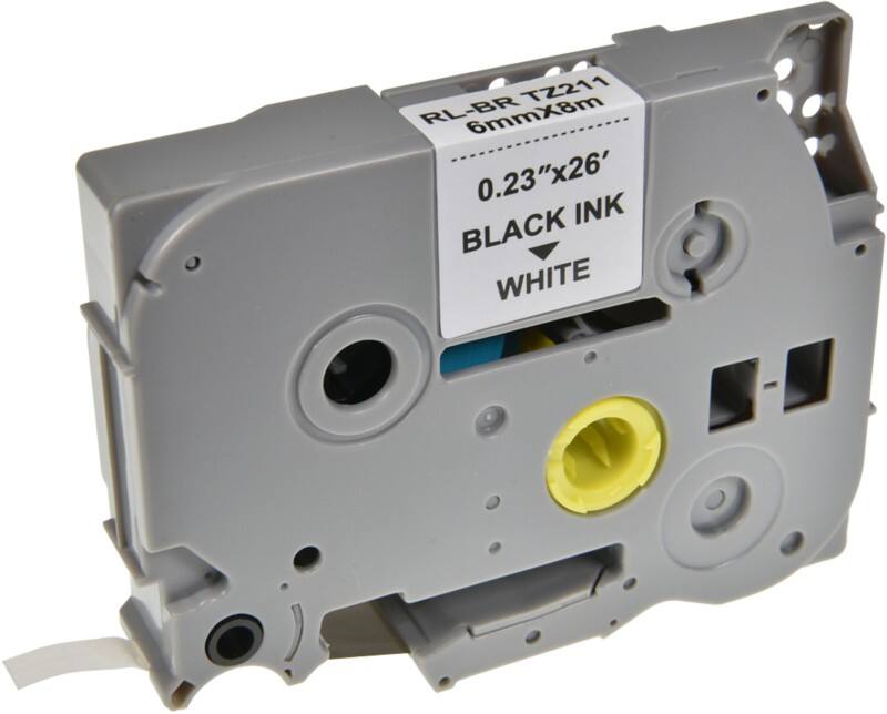 P-touch Label Tape Compatible Brother TZe-211 5BRT211-WT Adhesive Black on White 6 mm x 8 m
