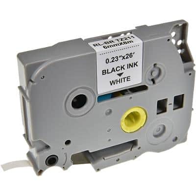 P-touch Label Tape Compatible Brother TZe-211 5BRT211-WT Adhesive Black on White 6 mm x 8 m