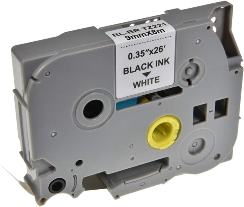 P-touch Label Tape Compatible Brother TZe-221 5BRT221-WT Adhesive Black on White 9 mm x 8 m