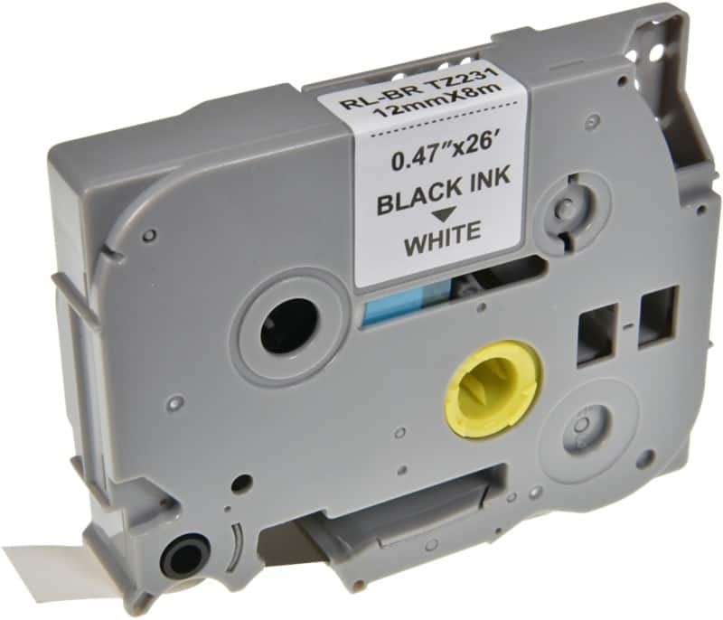 P-touch Label Tape Compatible Brother TZe-231 5BRT231-WT Adhesive Black on White 12 mm x 8 m