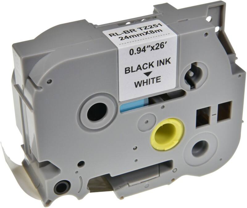 P-touch Label Tape Compatible Brother TZe-251 5BRT251-WT Adhesive Black on White 24 mm x 8 m