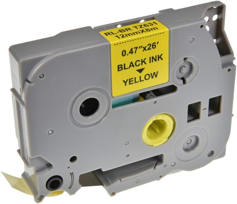 P-touch Label Tape Compatible Brother TZe-631 5BRT631-WT Adhesive Black on Yellow 12 mm x 8 m